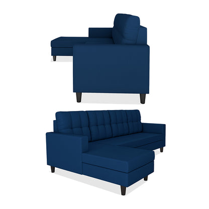 Adorn India Darcy L Shape 8 Seater Sofa Set with Center Table and 2 Ottoman Puffy (LHS) (Blue) (3 Year Warranty)