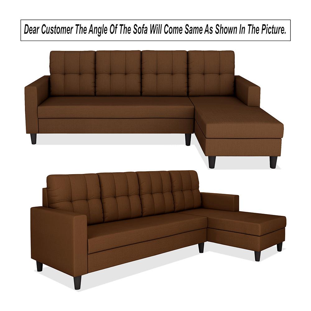 Adorn India Darcy L Shape 6 Seater Sofa Set (RHS) (Brown) (3 Year Warranty)