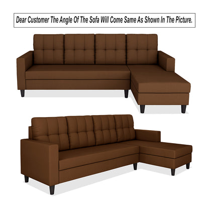 Adorn India Darcy L Shape 6 Seater Sofa Set (RHS) (Brown) (3 Year Warranty)