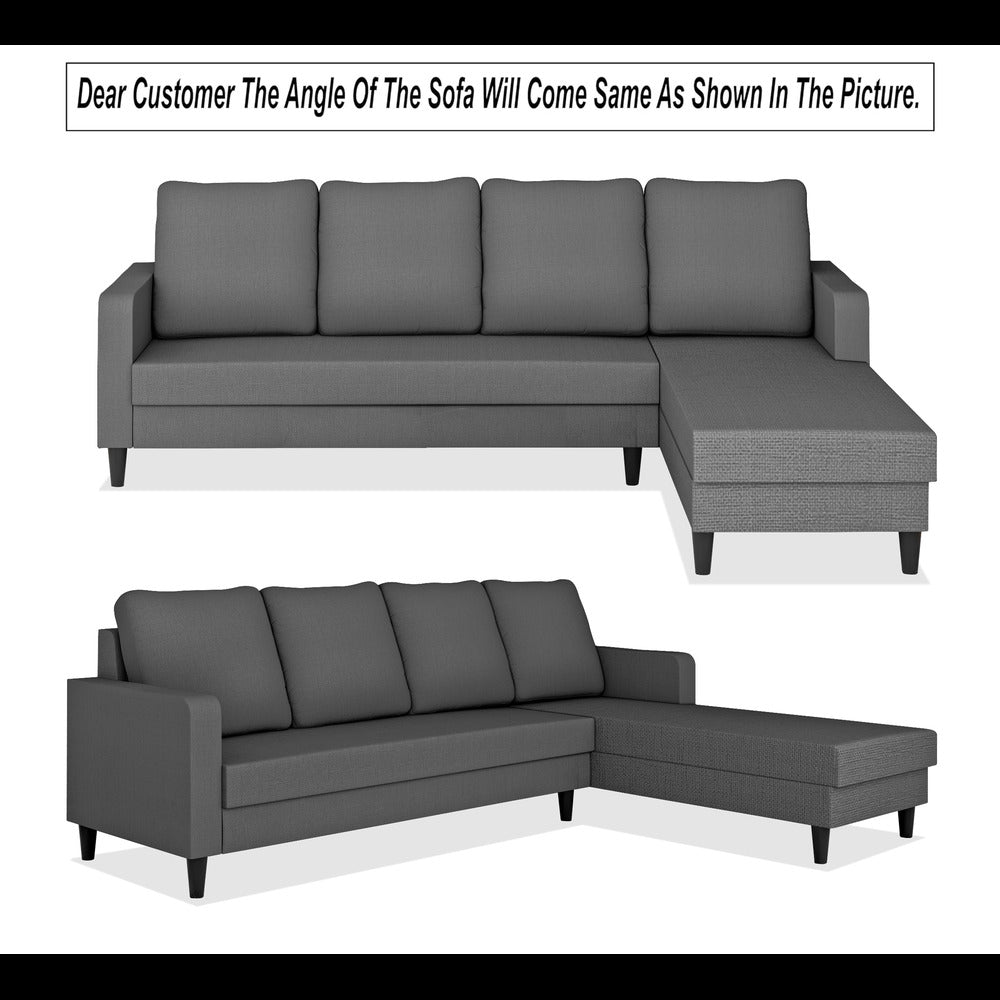 Adorn India Chandler Plain L Shape 6 Seater Sofa Set RHS (Grey) (3 Year Warranty)