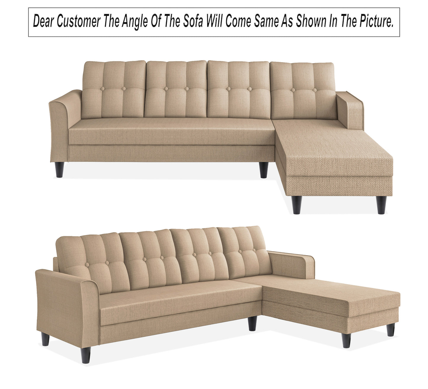 Adorn India Maddox Tufted L Shape 6 Seater Sofa Set RHS (Beige) (3 Year Warranty)