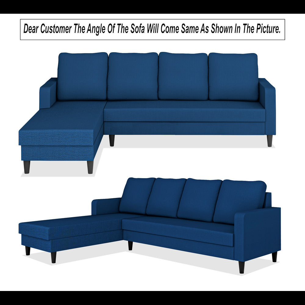 Adorn India Chandler Plain L Shape 6 Seater Sofa Set Lhs (Blue) (3 Year Warranty)