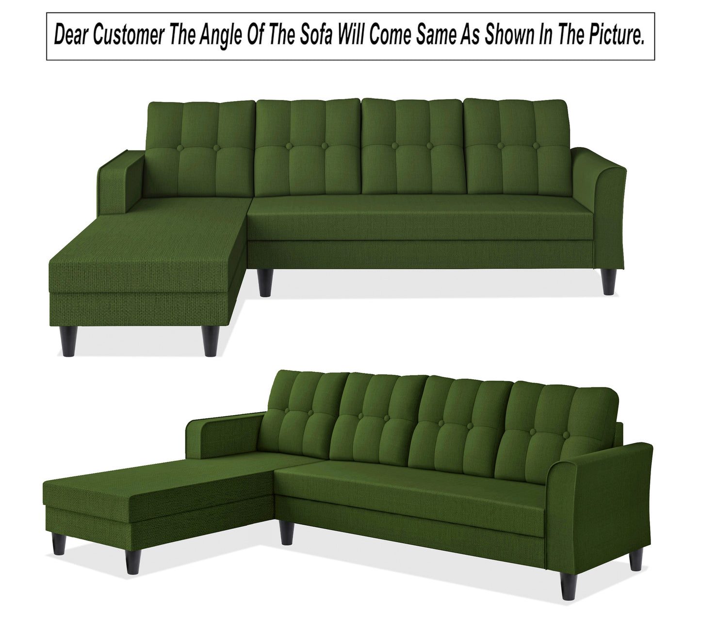Adorn India Maddox Tufted L Shape 6 Seater Sofa Set LHS (Green) (3 Year Warranty)