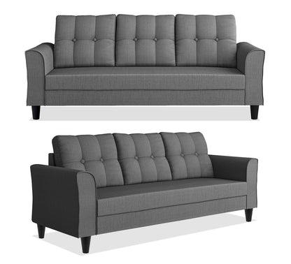 Adorn India Maddox Tufted 3-1-1 5 Seater Wood Sofa Set (Grey) (3 Year Warranty)