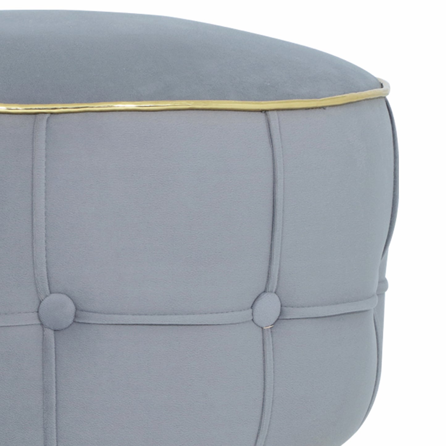 Adorn India Macolm Round 1 Seater Ottoman Pouffe Tufted Pattern with Velvet Suede Fabric (Grey)