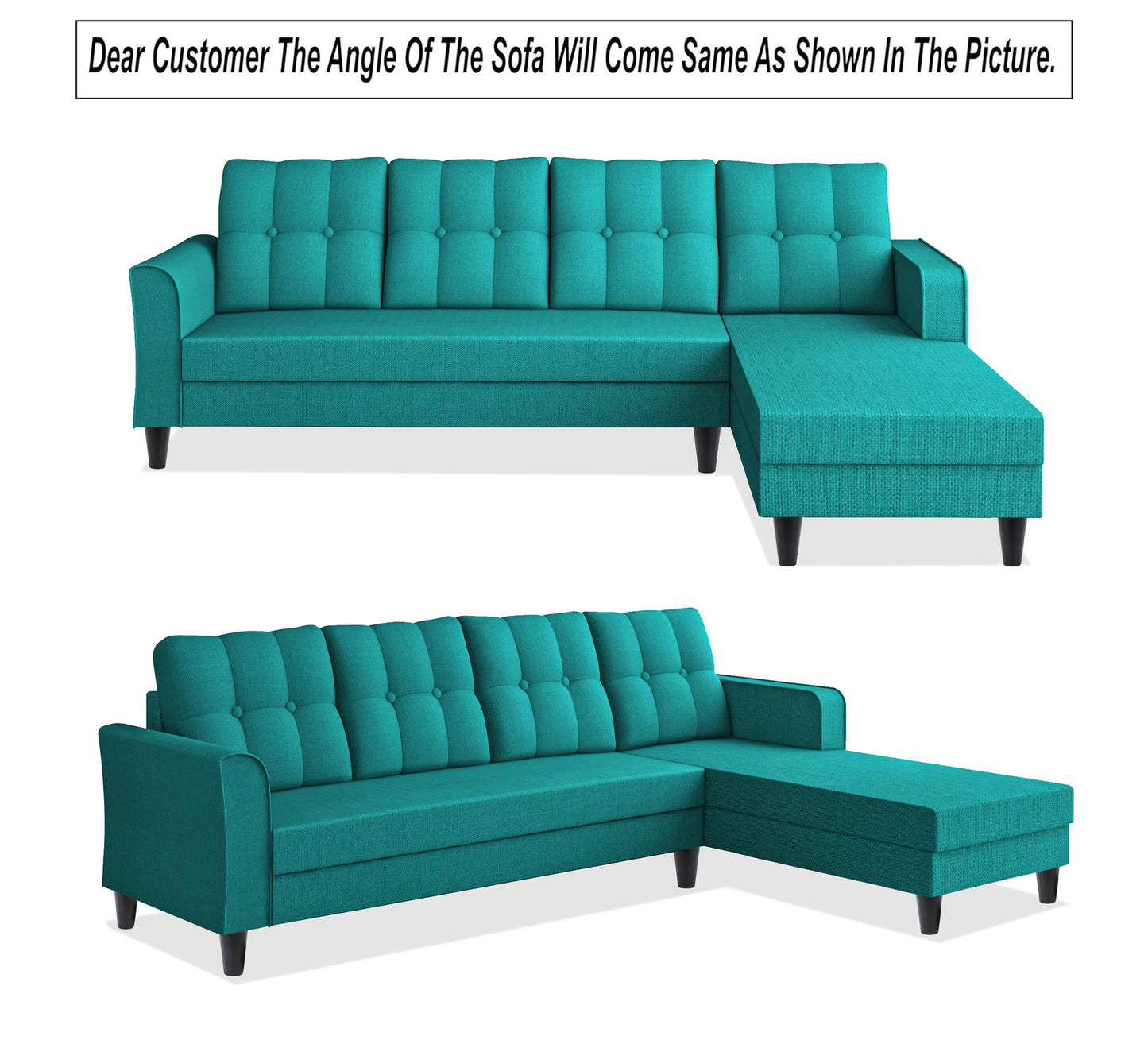 Adorn India Maddox Tufted L Shape 5 Seater Sofa Wood Sofa Set RHS (Aqua Blue) (3 Year Warranty)