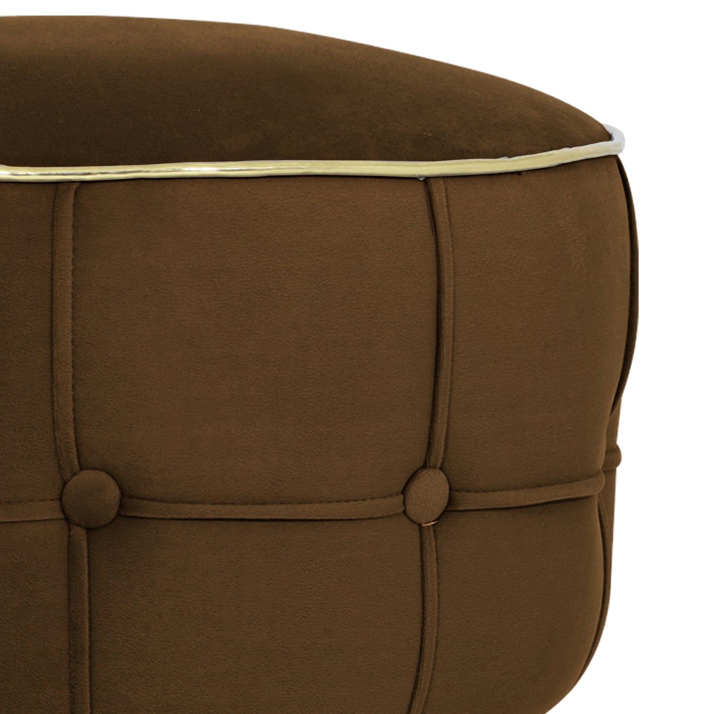 Adorn India Macolm Round 1 Seater Ottoman Pouffe Tufted Pattern with Velvet Suede Fabric (Brown)