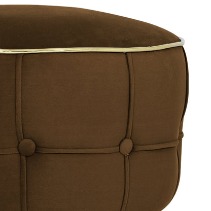 Adorn India Macolm Round 1 Seater Ottoman Pouffe Tufted Pattern with Velvet Suede Fabric (Brown)