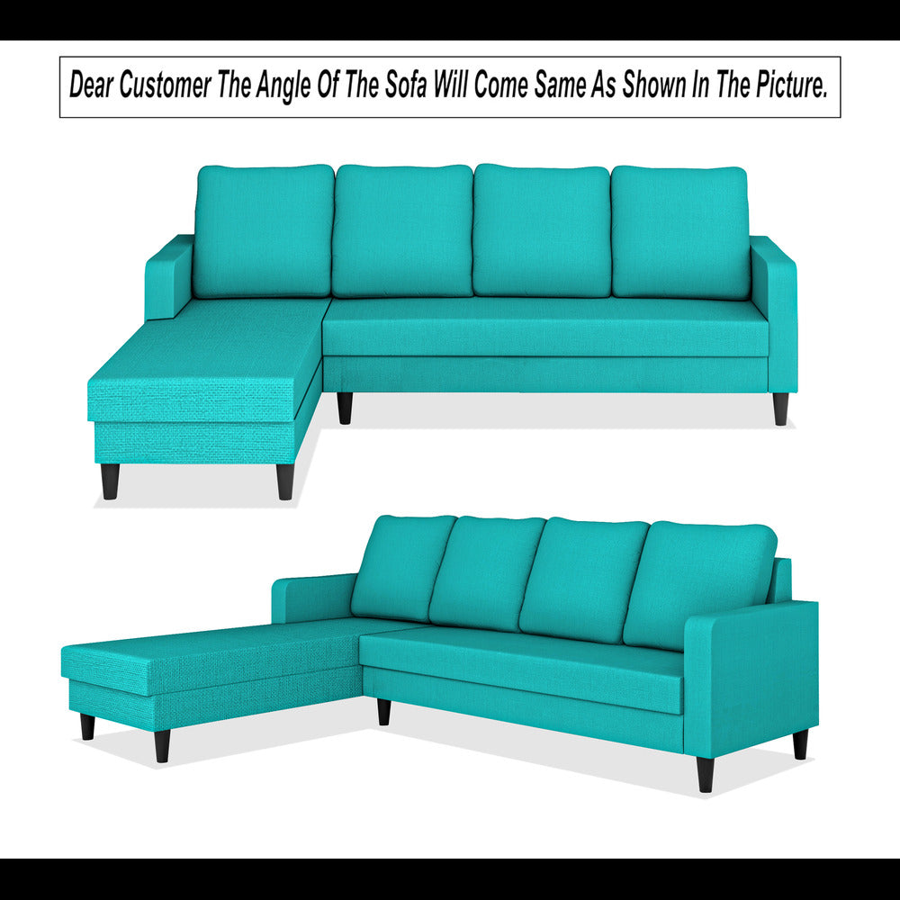 Adorn India Chandler Plain L Shape 6 Seater Sofa Set Lhs (Aqua Blue) (3 Year Warranty)