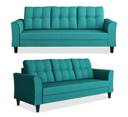 Adorn India Maddox Tufted 3-1-1 5 Seater Wood Sofa Set (Aqua Blue) (3 Year Warranty)