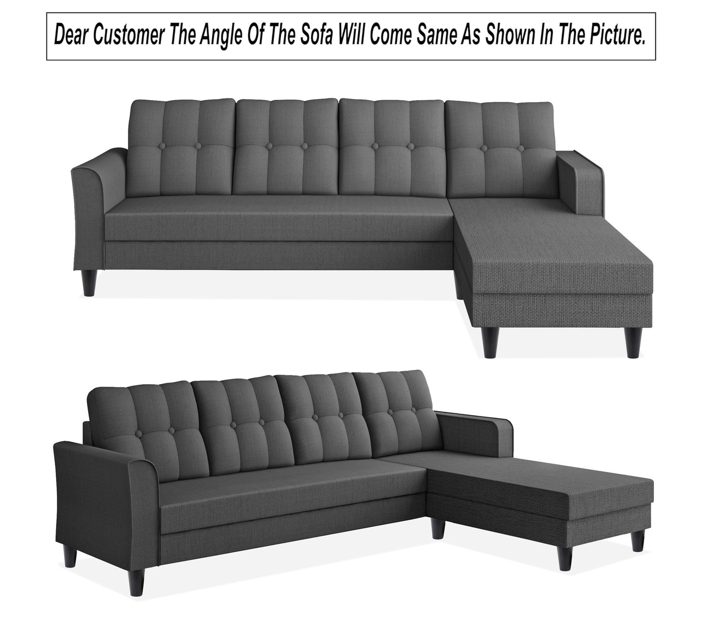 Adorn India Maddox Tufted L Shape 5 Seater Sofa Chenille Sofa Set RHS (Grey) (3 Year Warranty)