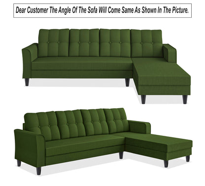 Adorn India Maddox Tufted L Shape 5 Seater Sofa Set RHS (Green) (3 Year Warranty)