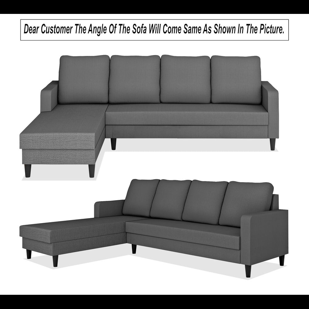 Adorn India Chandler Plain L Shape 6 Seater Sofa Set Lhs (Grey) (3 Year Warranty)