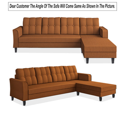 Adorn India Maddox Tufted L Shape 6 Seater Sofa Set RHS (Rust) (3 Year Warranty)