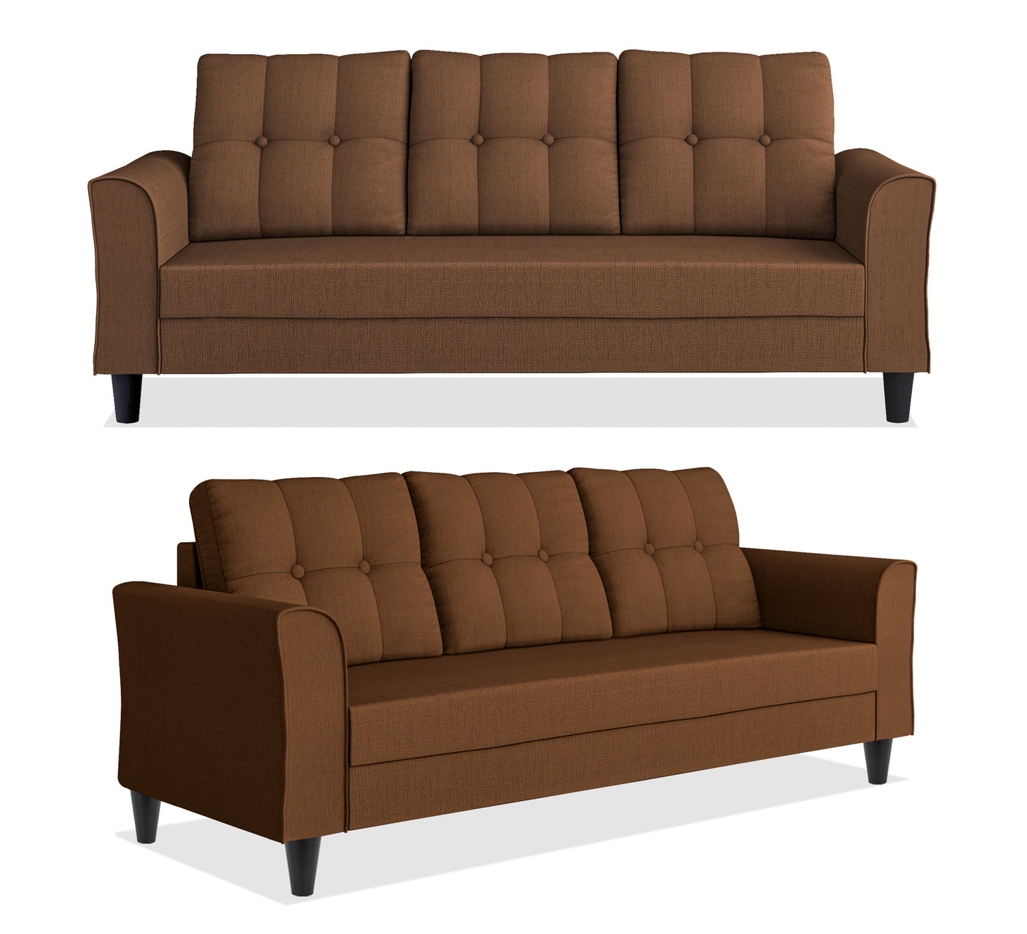 Adorn India Maddox Tufted 3+2+1 6 Seater Sofa Set (Brown) (3 Year Warranty)