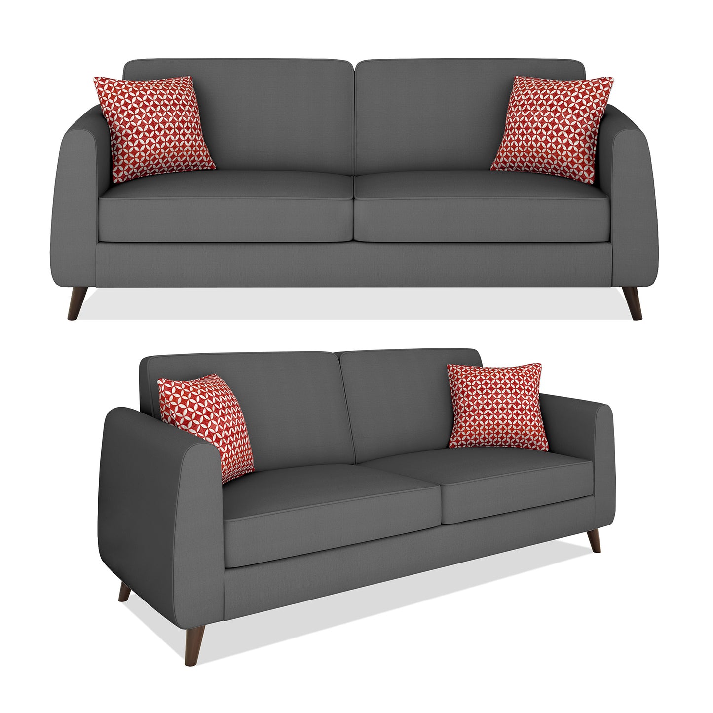 Adorn India Harlem 5 Seater 3+2 Fabric Sofa Set (Grey) (3 Year Warranty)
