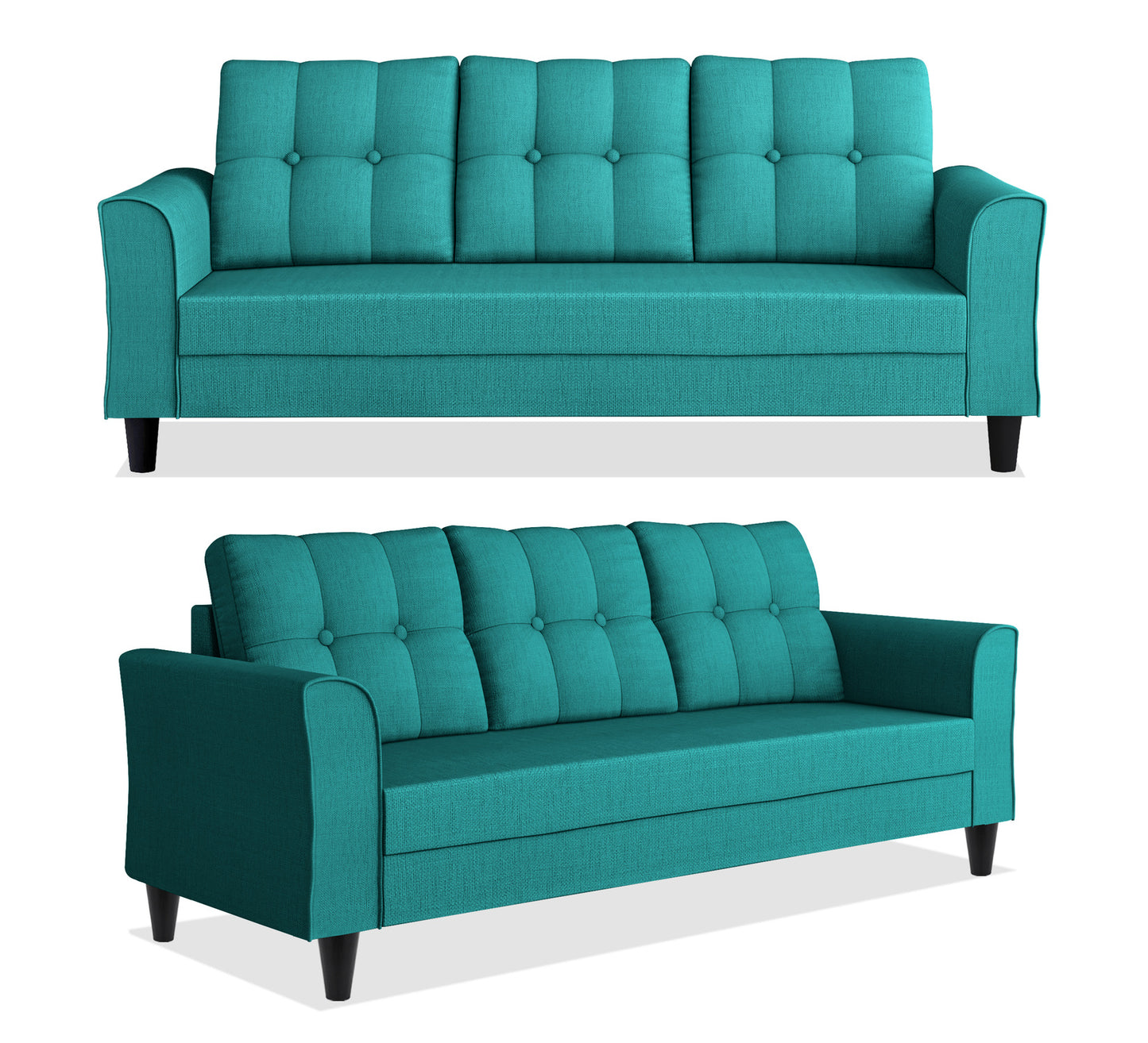 Adorn India Maddox Tufted 3+2+1 6 Seater Sofa Set (Aqua Blue) (3 Year Warranty)