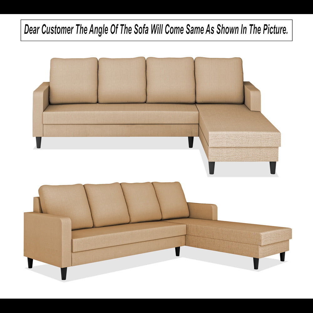 Adorn India Chandler Plain L Shape 6 Seater Sofa Set RHS (Beige) (3 Year Warranty)