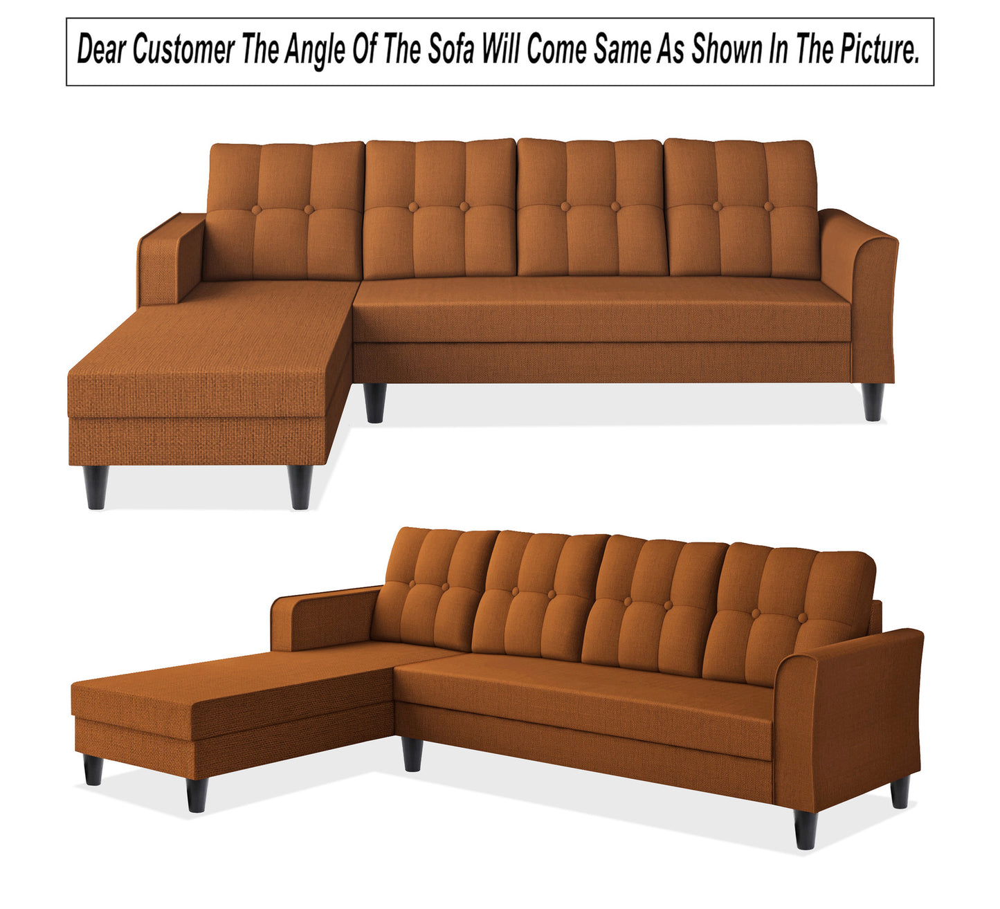 Adorn India Maddox Tufted L Shape 6 Seater Sofa Set LHS (Rust) (3 Year Warranty)