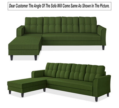 Adorn India Maddox Tufted L Shape 5 Seater Sofa Set LHS (Green) (3 Year Warranty)