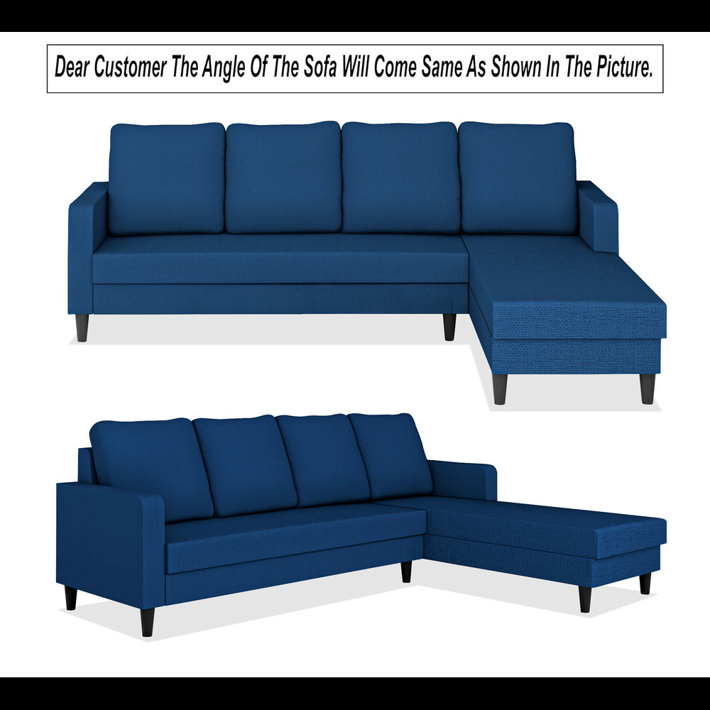 Adorn India Chandler Plain L Shape 6 Seater Sofa Set RHS (Blue) (3 Year Warranty)