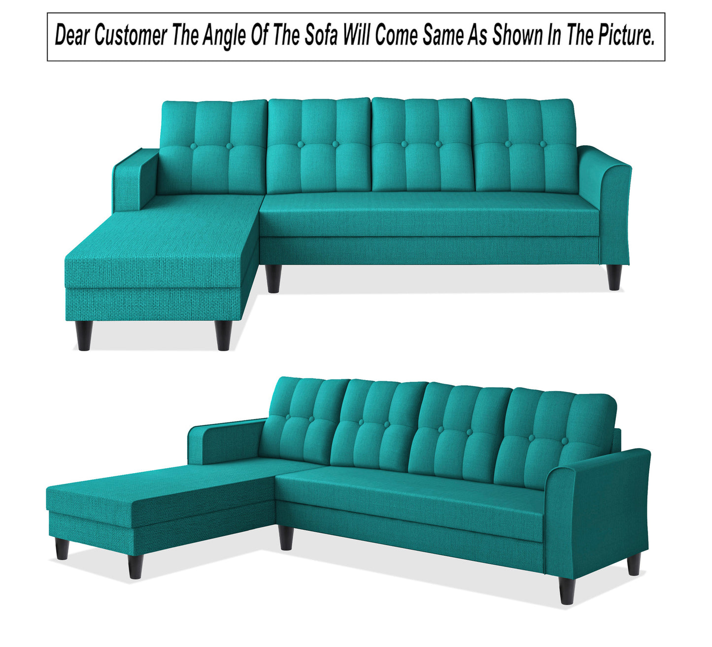 Adorn India Maddox Tufted L Shape 6 Seater Sofa Set LHS (Aqua Blue) (3 Year Warranty)