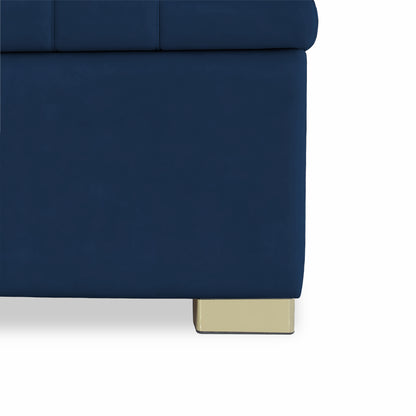 Adorn India Falcon Tufted 2 Seater Storage Ottoman Pouffe with Velvet Suede Fabric (Blue)
