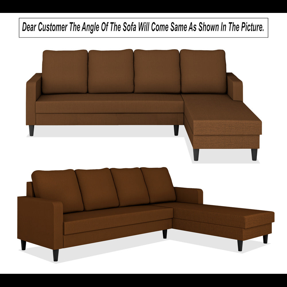 Adorn India Chandler Plain L Shape 6 Seater Sofa Set RHS (Brown) (3 Year Warranty)
