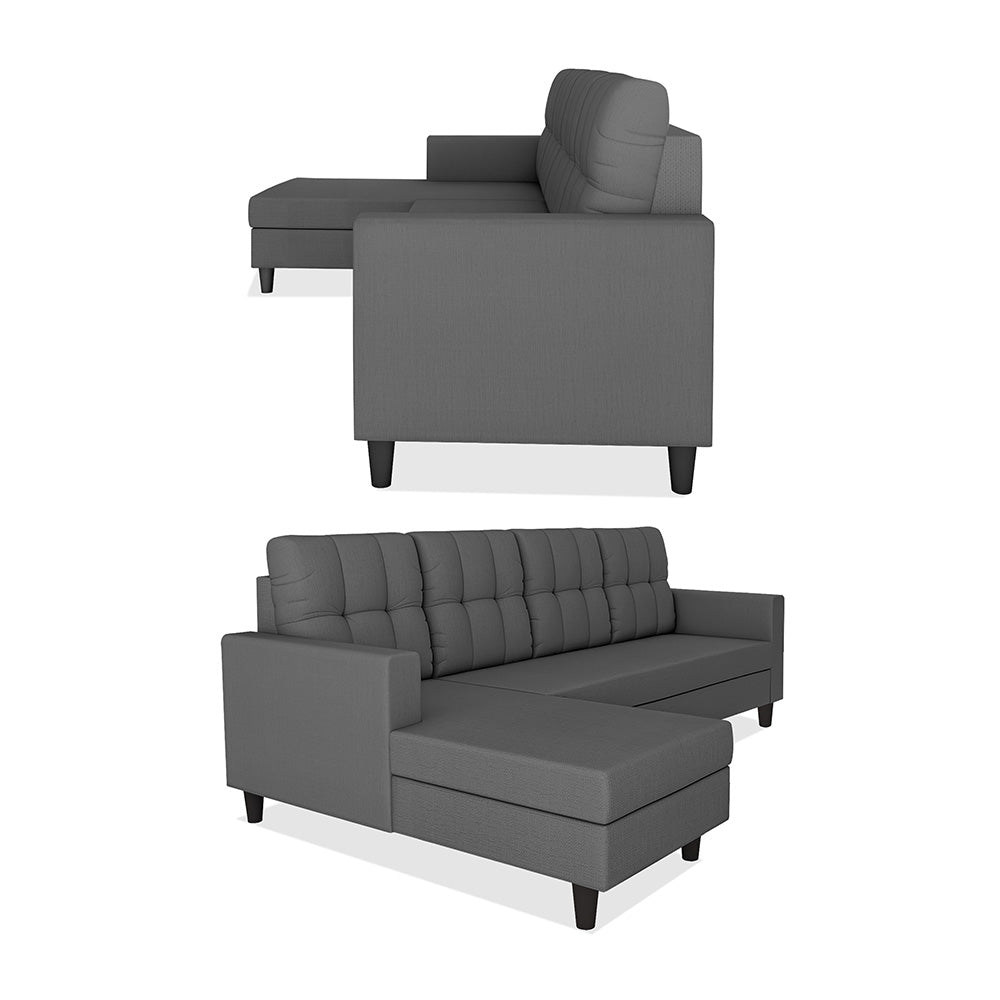 Adorn India Darcy L Shape 6 Seater Sofa Set (LHS) (Grey) (3 Year Warranty)