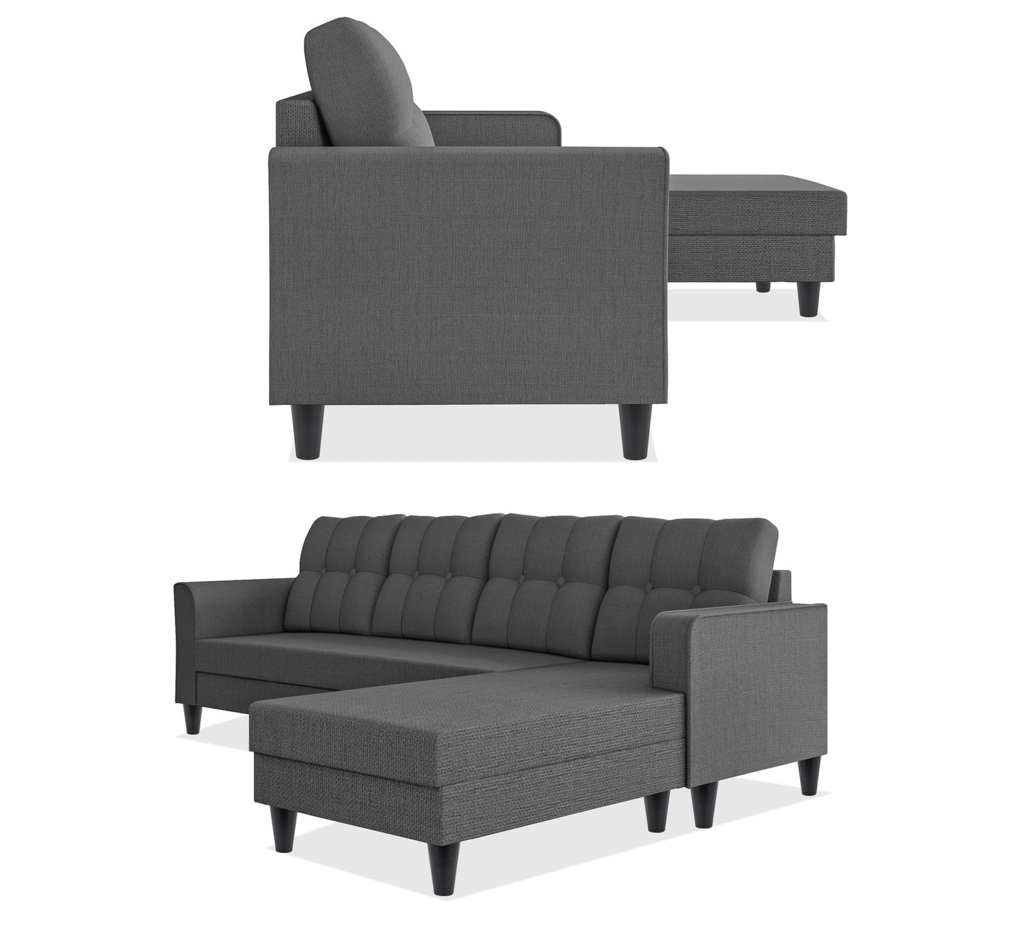 Adorn India Maddox Tufted L Shape 5 Seater Sofa Chenille Sofa Set RHS (Grey) (3 Year Warranty)