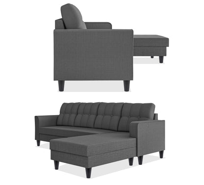 Adorn India Maddox Tufted L Shape 5 Seater Sofa Chenille Sofa Set RHS (Grey) (3 Year Warranty)