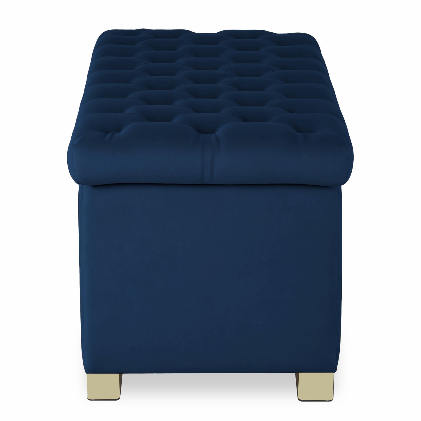 Adorn India Falcon Tufted 2 Seater Storage Ottoman Pouffe with Velvet Suede Fabric (Blue)