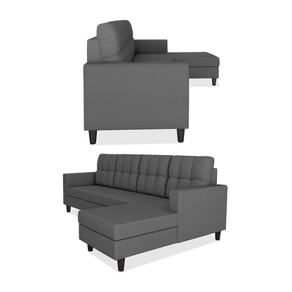 Adorn India Darcy L Shape 6 Seater Sofa Set (RHS) (Grey) (3 Year Warranty)