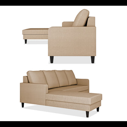 Adorn India Chandler Plain L Shape 6 Seater Sofa Set Lhs (Beige) (3 Year Warranty)