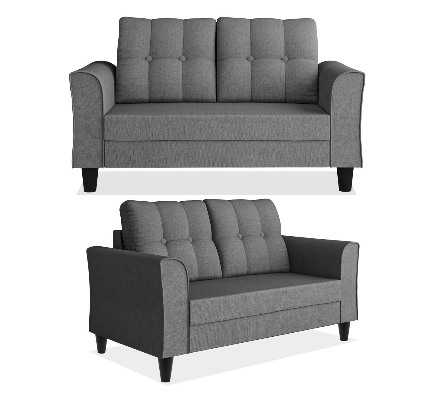 Adorn India Maddox Tufted 3+2 5 Seater Sofa Set (Grey) (3 Year Warranty)