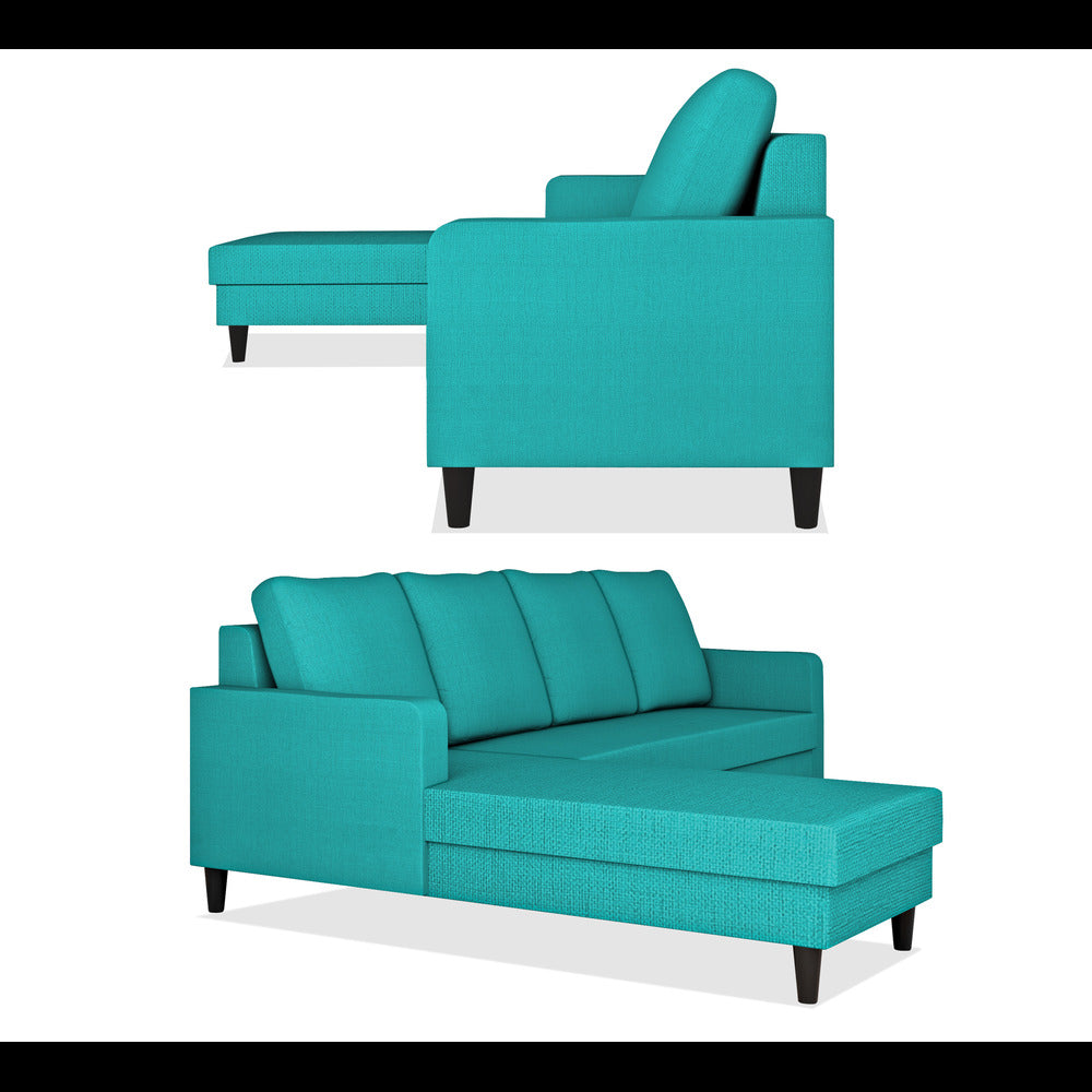 Adorn India Chandler Plain L Shape 6 Seater Sofa Set Lhs (Aqua Blue) (3 Year Warranty)