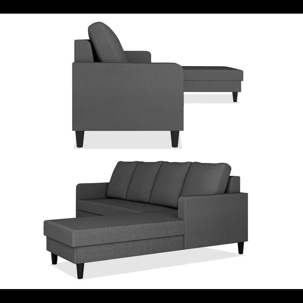Adorn India Chandler Plain L Shape 6 Seater Sofa Set RHS (Grey) (3 Year Warranty)