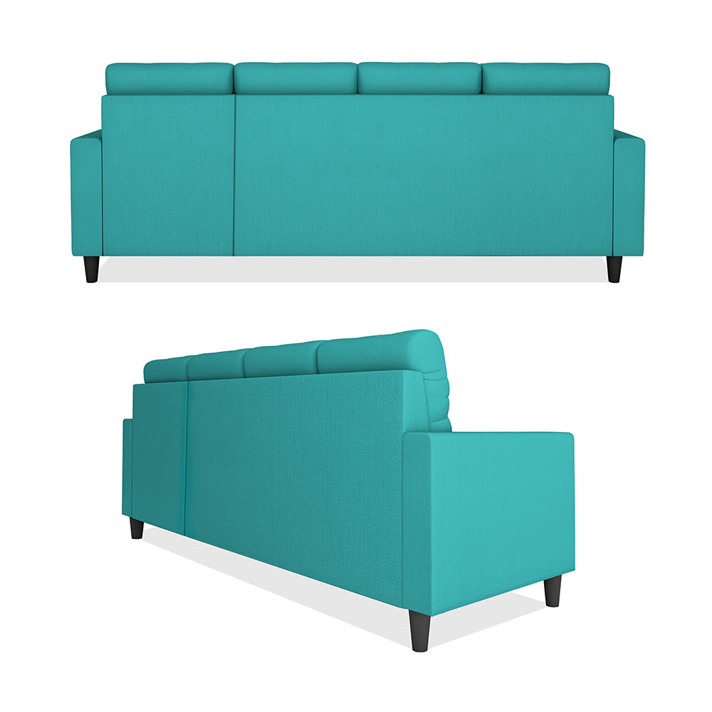 Adorn India Darcy L Shape 8 Seater Sofa Set with Center Table and 2 Ottoman Puffy (RHS) (Aqua Blue) (3 Year Warranty)