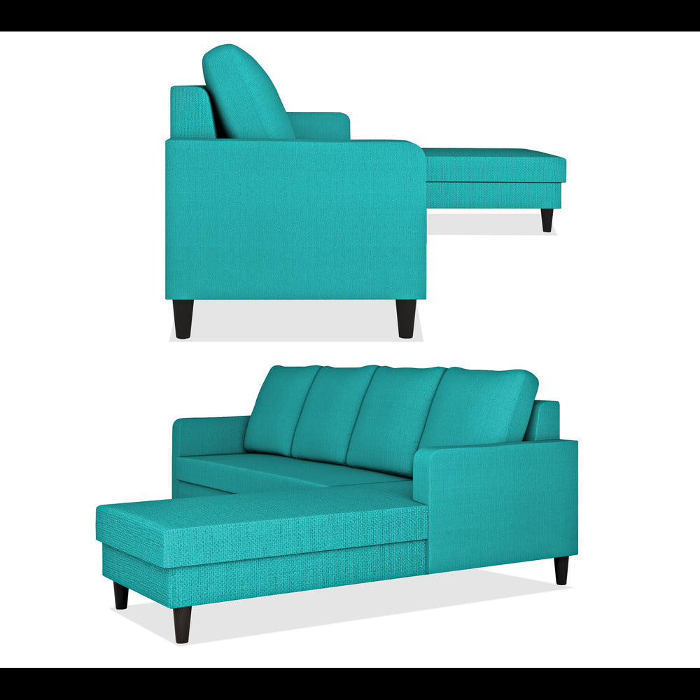 Adorn India Chandler Plain L Shape 6 Seater Sofa Set RHS (Aqua Blue) (3 Year Warranty)