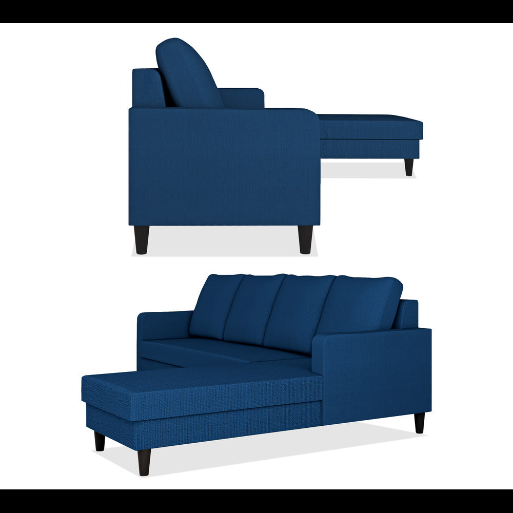 Adorn India Chandler Plain L Shape 6 Seater Sofa Set RHS (Blue) (3 Year Warranty)