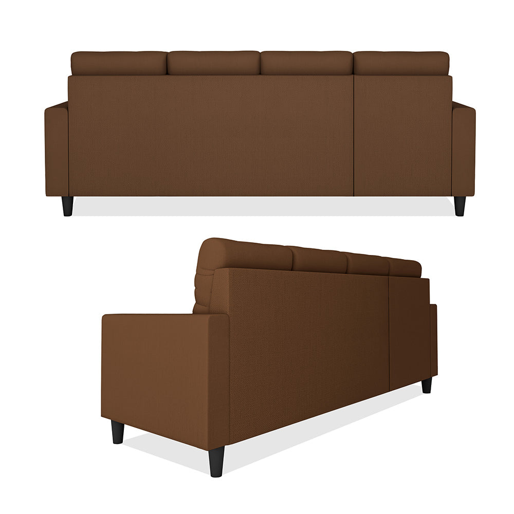 Adorn India Darcy L Shape 8 Seater Sofa Set with Center Table and 2 Ottoman Puffy (LHS) (Brown) (3 Year Warranty)