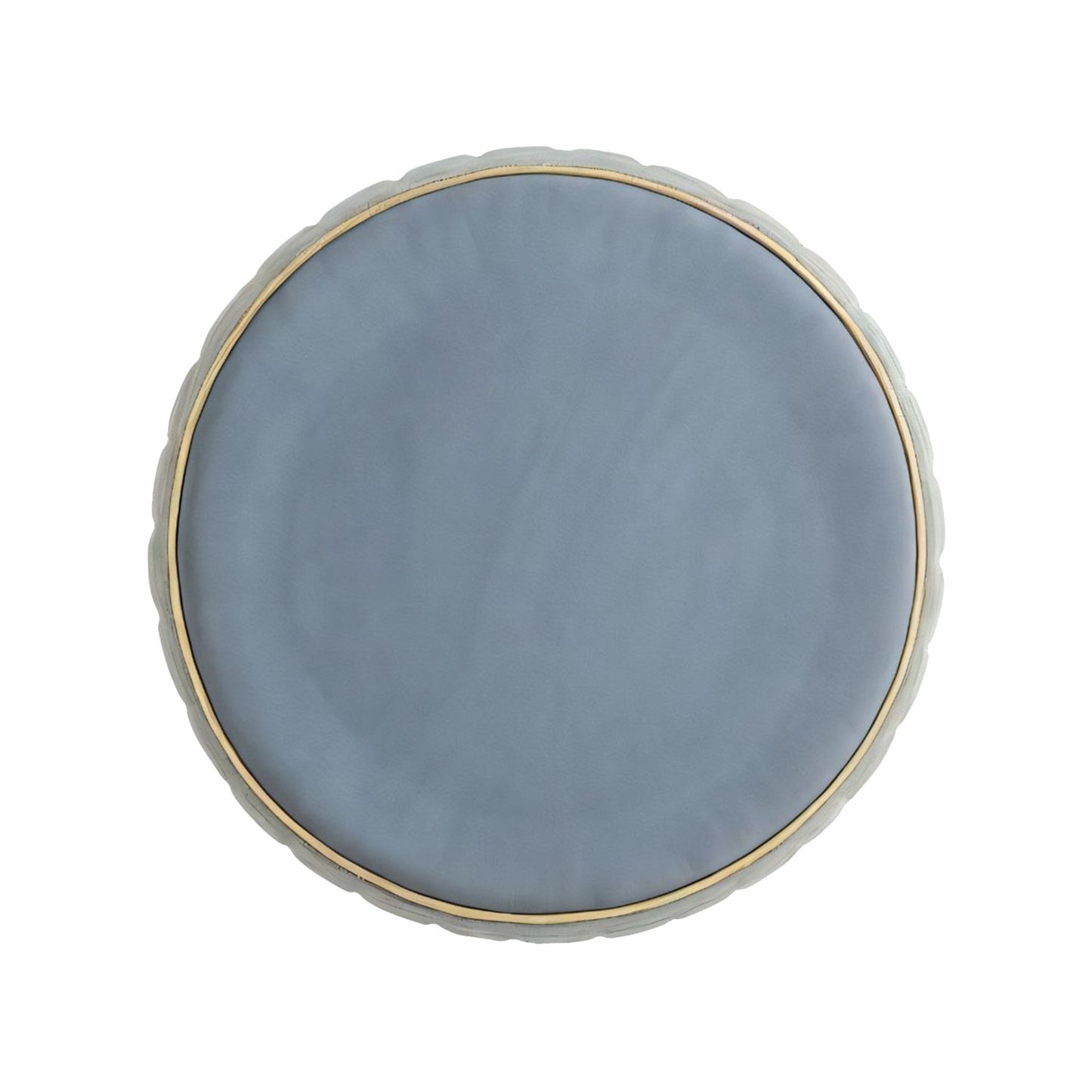 Adorn India Olivia Round 1 Seater Ottoman Pouffe Striped Pattern with Velvet Suede Fabric (Grey)