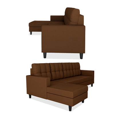 Adorn India Darcy L Shape 6 Seater Sofa Set (LHS) (Brown) (3 Year Warranty)