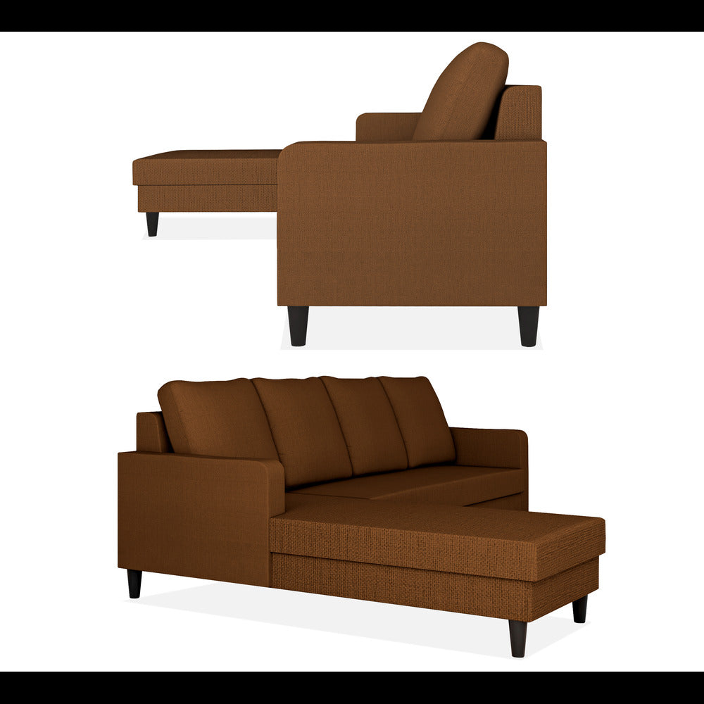 Adorn India Chandler Plain L Shape 6 Seater Sofa Set Lhs (Brown) (3 Year Warranty)