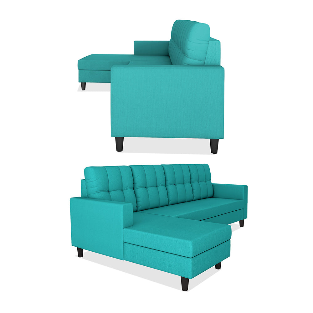 Adorn India Darcy L Shape 6 Seater Sofa Set (LHS) (Aqua Blue) (3 Year Warranty)