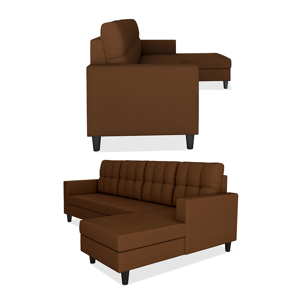 Adorn India Darcy L Shape 6 Seater Sofa Set (RHS) (Brown) (3 Year Warranty)
