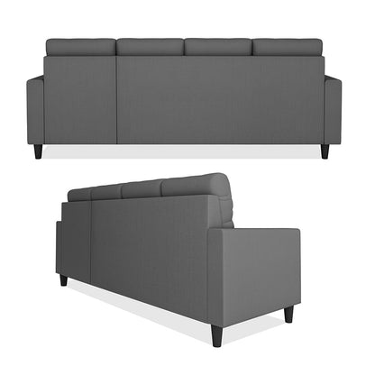 Adorn India Darcy L Shape 8 Seater Sofa Set with Center Table and 2 Ottoman Puffy (RHS) (Grey) (3 Year Warranty)