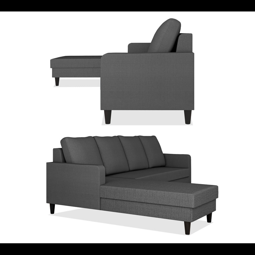 Adorn India Chandler Plain L Shape 6 Seater Sofa Set Lhs (Grey) (3 Year Warranty)