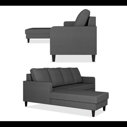 Adorn India Chandler Plain L Shape 6 Seater Sofa Set Lhs (Grey) (3 Year Warranty)