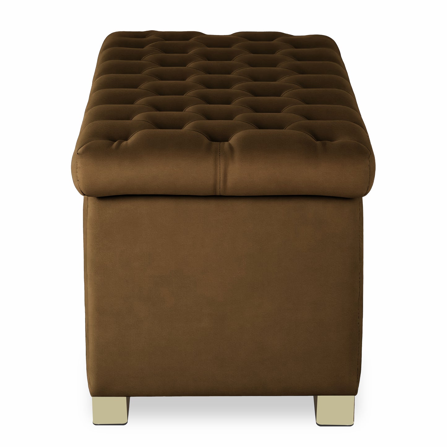 Adorn India Falcon Tufted 2 Seater Storage Ottoman Pouffe with Velvet Suede Fabric (Brown)